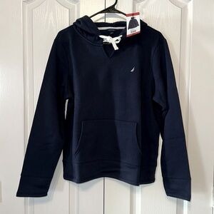 Woman Nautica Hoodie with V Neck and front pockets Size Medium Navy Blue